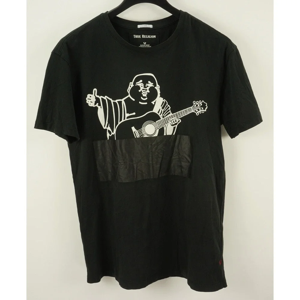 True Religion Big Buddha Men's Medium Short Sleeve‎ Black Graphic Crew T-Shirt